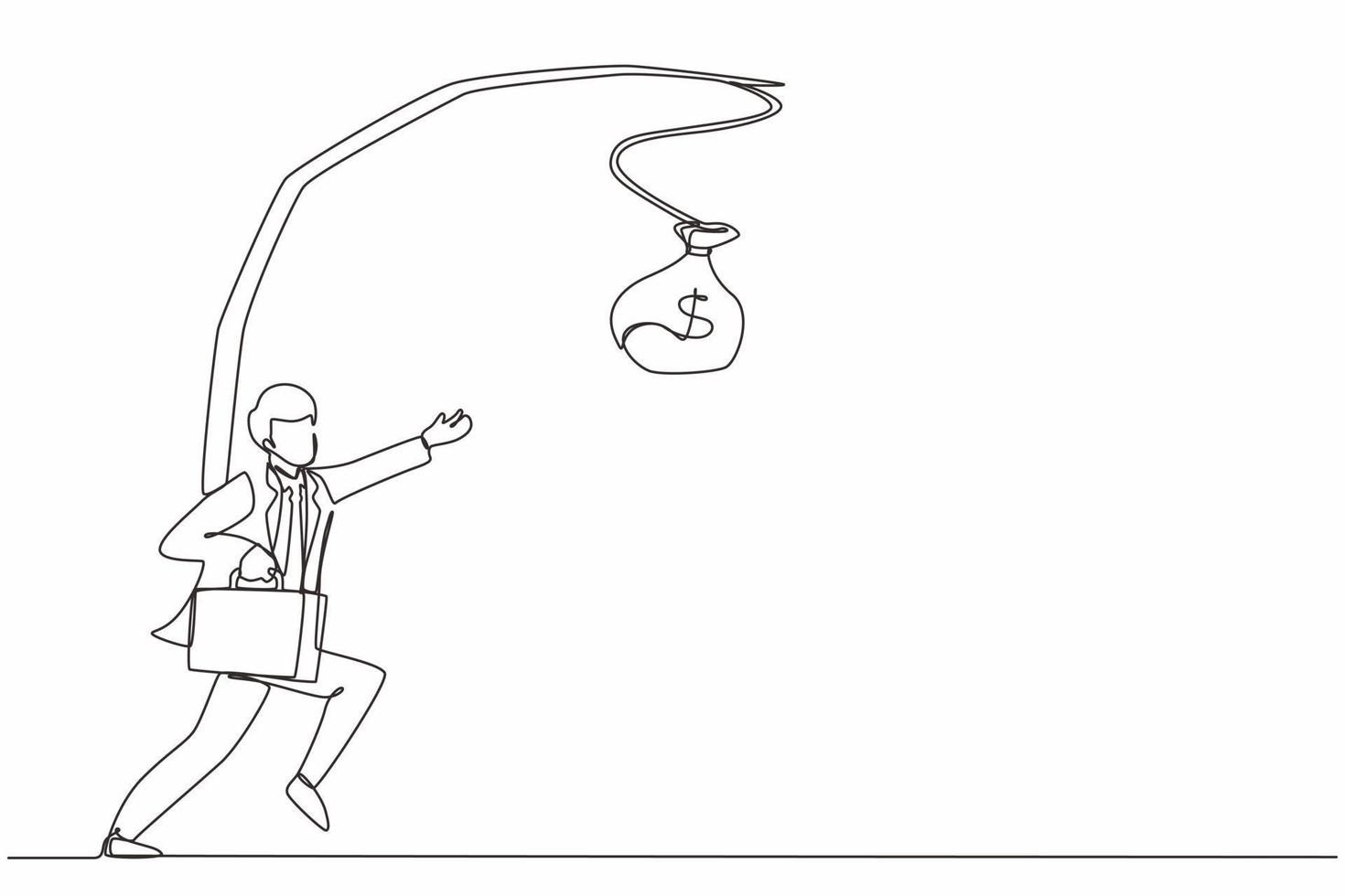 dibujo continuo de una línea empresario ajeno persiguiendo una bolsa de dinero. la ilustración de la dibujo continuo de una línea empresario ajeno persiguiendo una bolsa de dinero. la ilustración de la