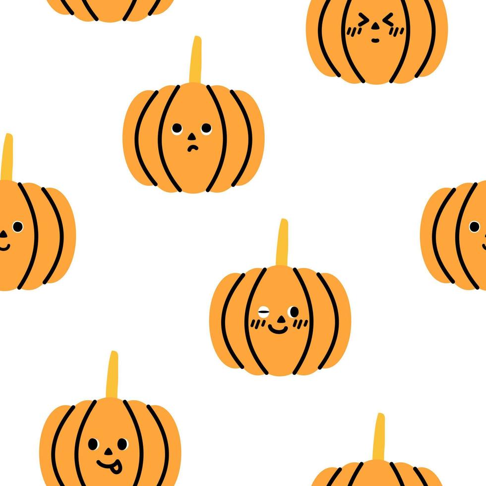 Seamless cute pumpkin characters. Halloween decoration pattern. vector