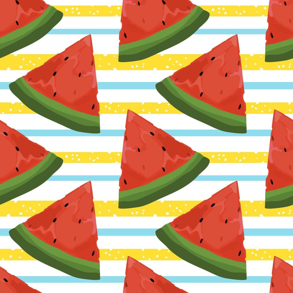 Seamless pattern with watermelon slides. Summer background. Wrapping paper pattern. Watercolor effect. vector