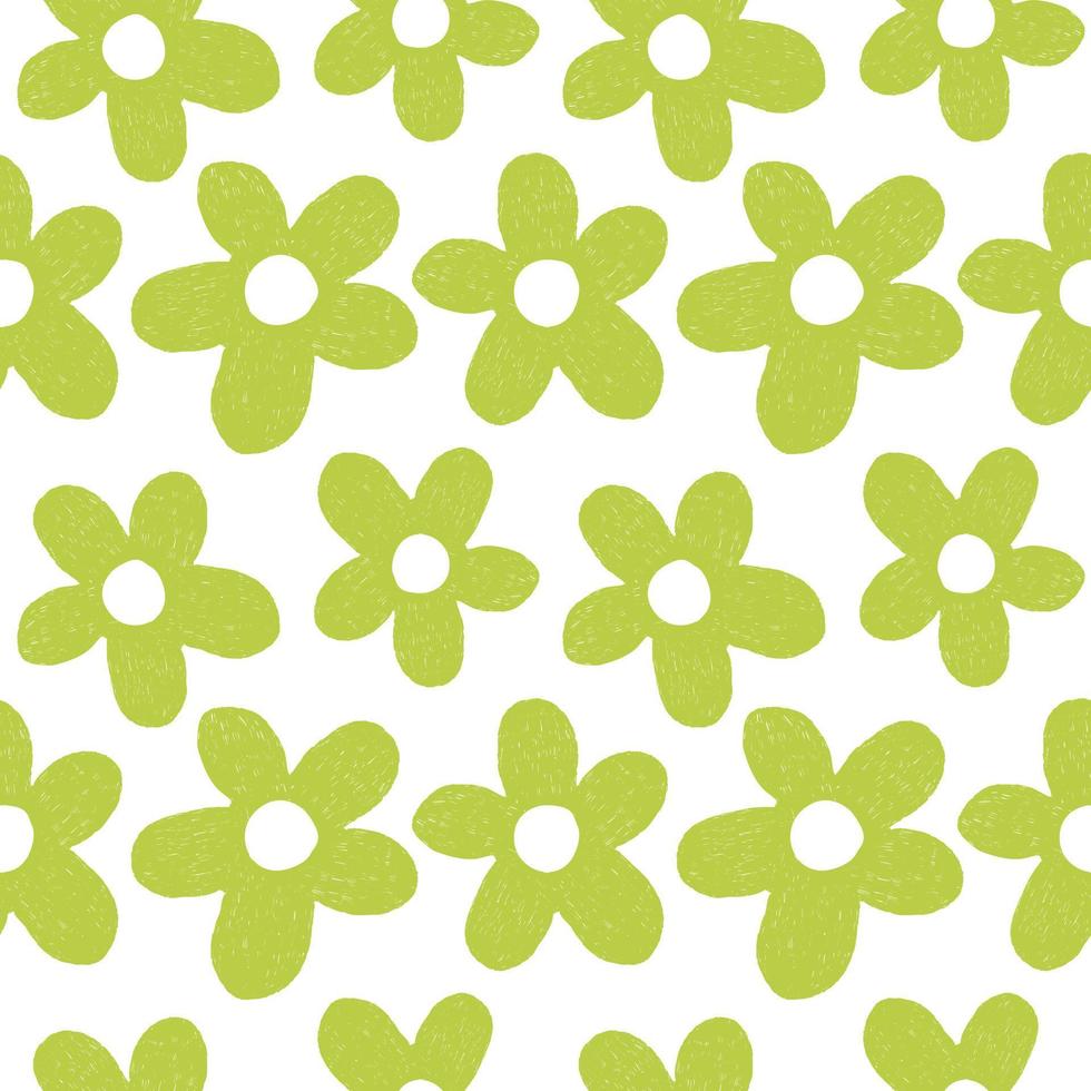 Seamless pattern of green flowers. Hand drawn vector. Color pencil effect. Patterns for decorating fabrics and wrapping paper. vector