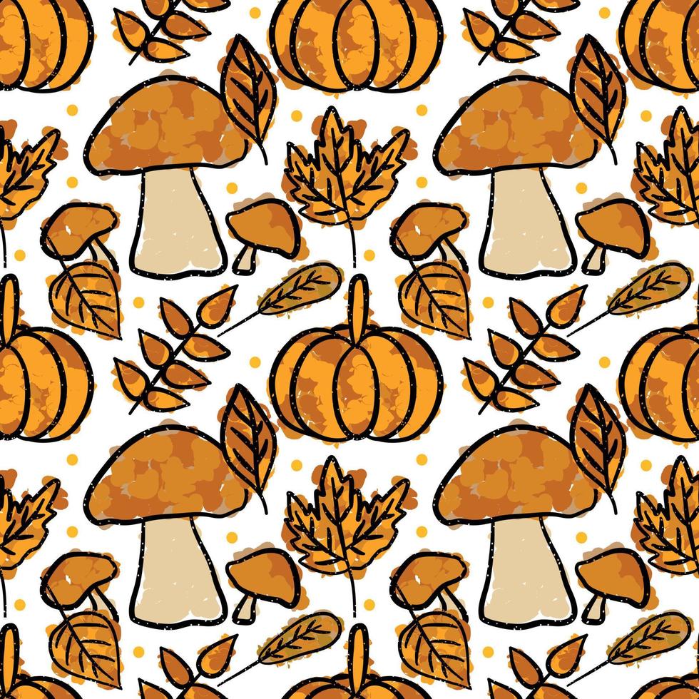 Seamless pattern of autumn. Wrapping paper pattern. Crayon vector. Monochrome tone. vector