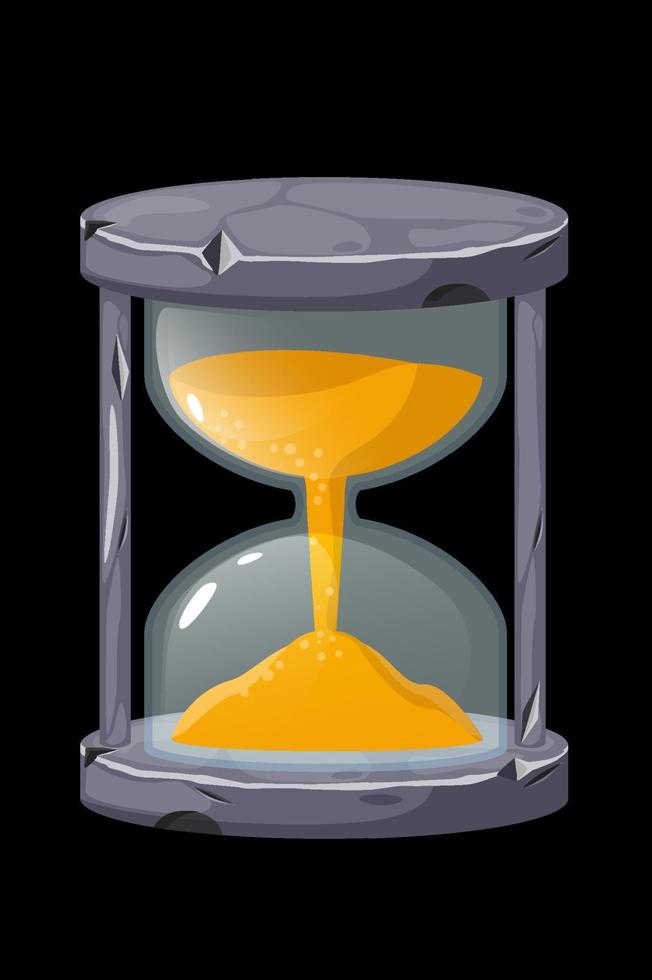 Stone old hourglass for measuring the time for game. Vector illustration vintage rock clock for graphical interface.