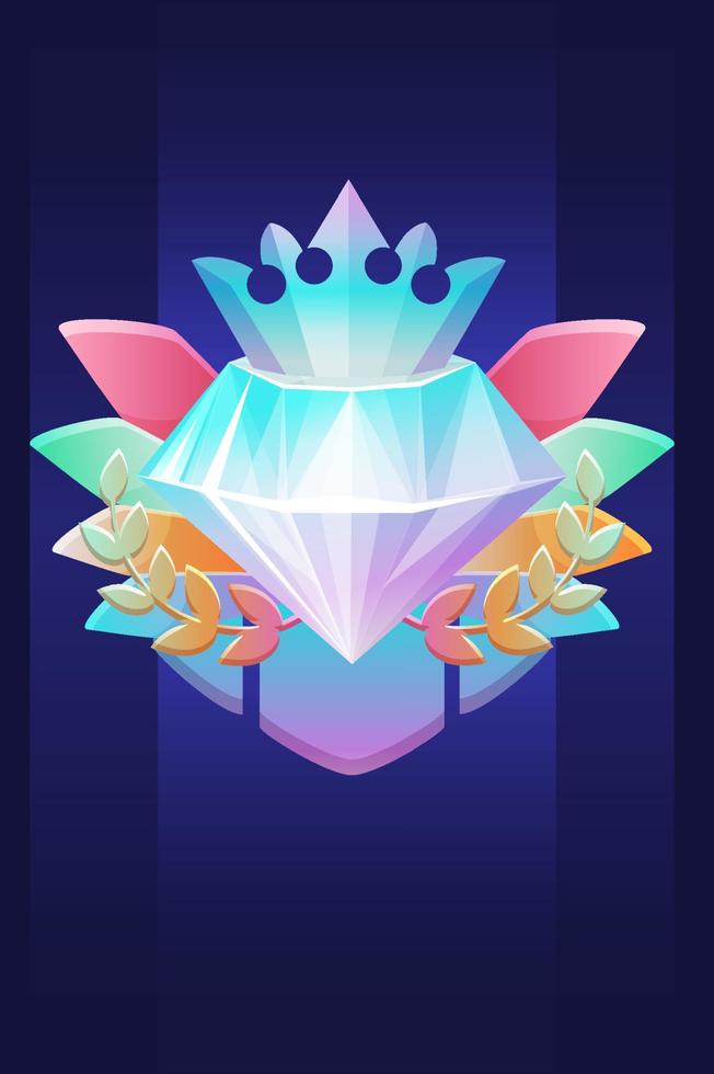 VIP Award Diamond, prize with crown badge for ui games. Vector illustration luxury icon reward winner, rich crystal for graphic design.