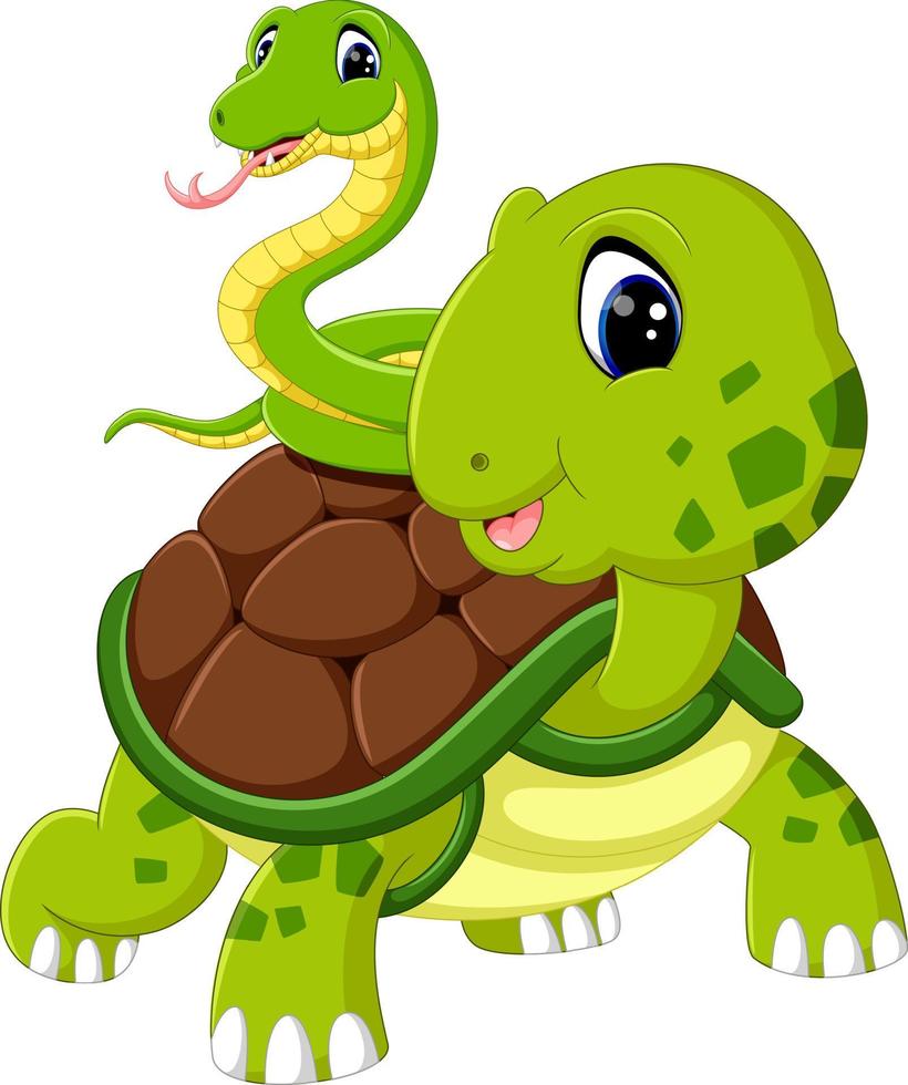 cute snake and turtle vector