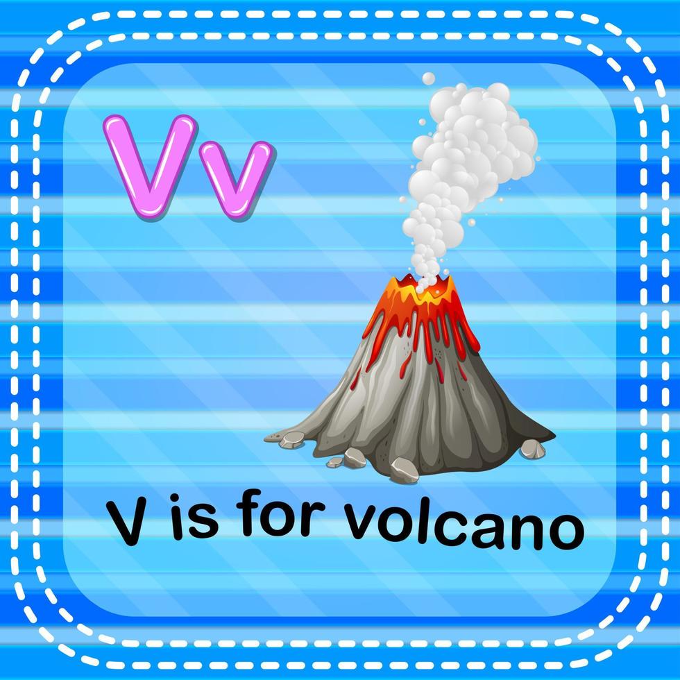 flashcard letra v es para volcán vector