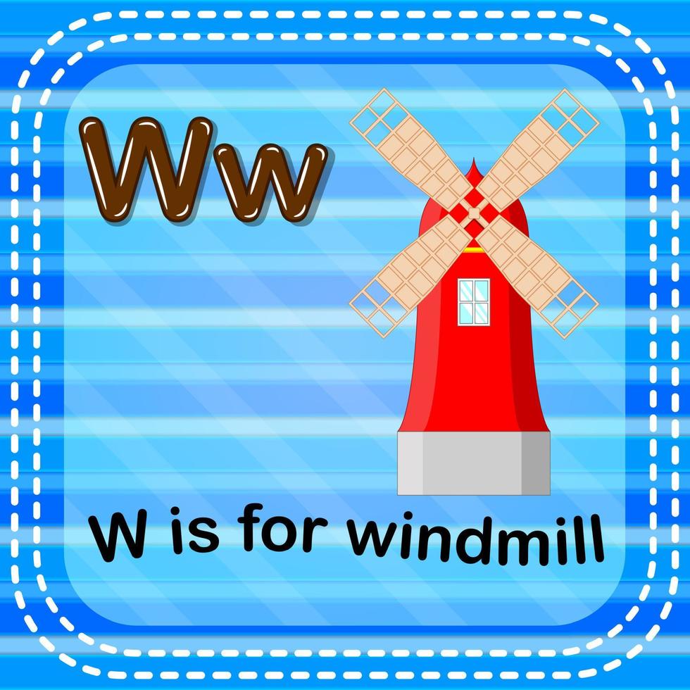 Flashcard letter W is for windmill vector