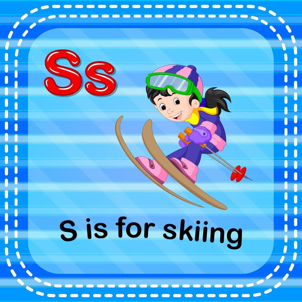 Flashcard letter S is for skiing vector