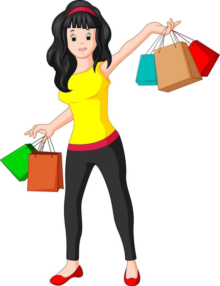 hermosa mujer de compras con bolsas vector