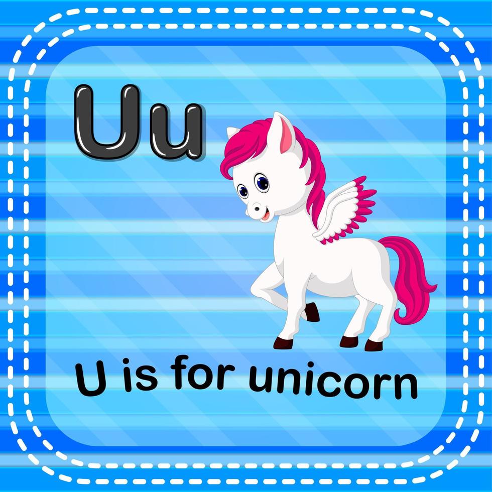 flashcard letra u es para unicornio vector