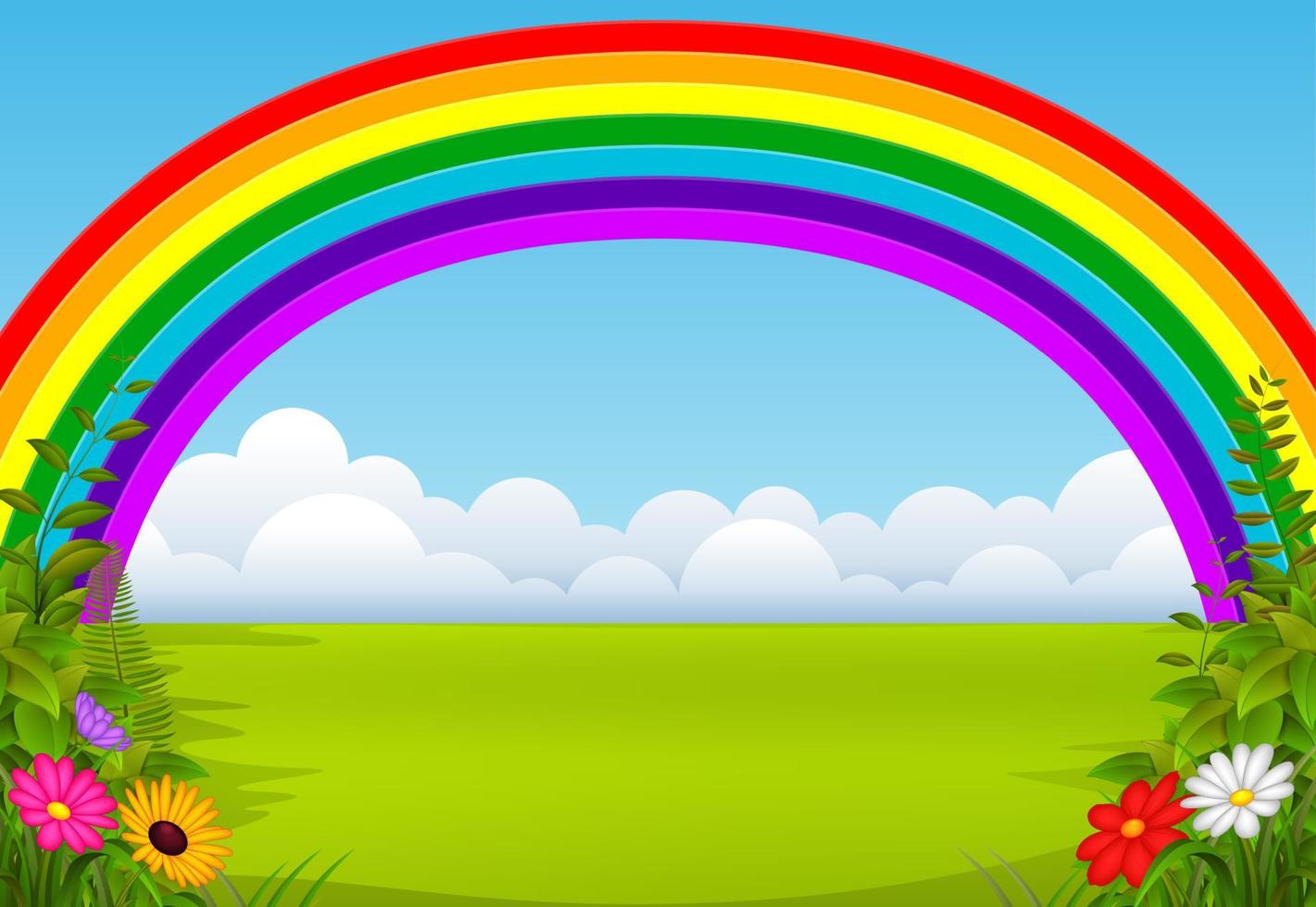 un jardín encantador con un arco iris vector