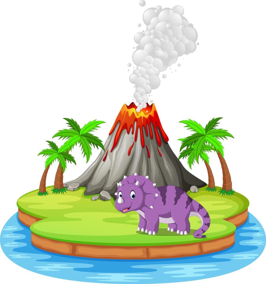 ilustración de erupción de dinosaurio y volcán vector