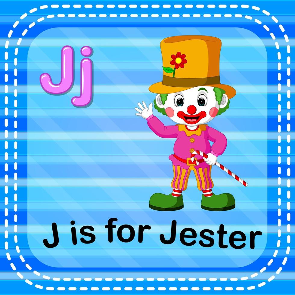 Flashcard letter J is for jester vector