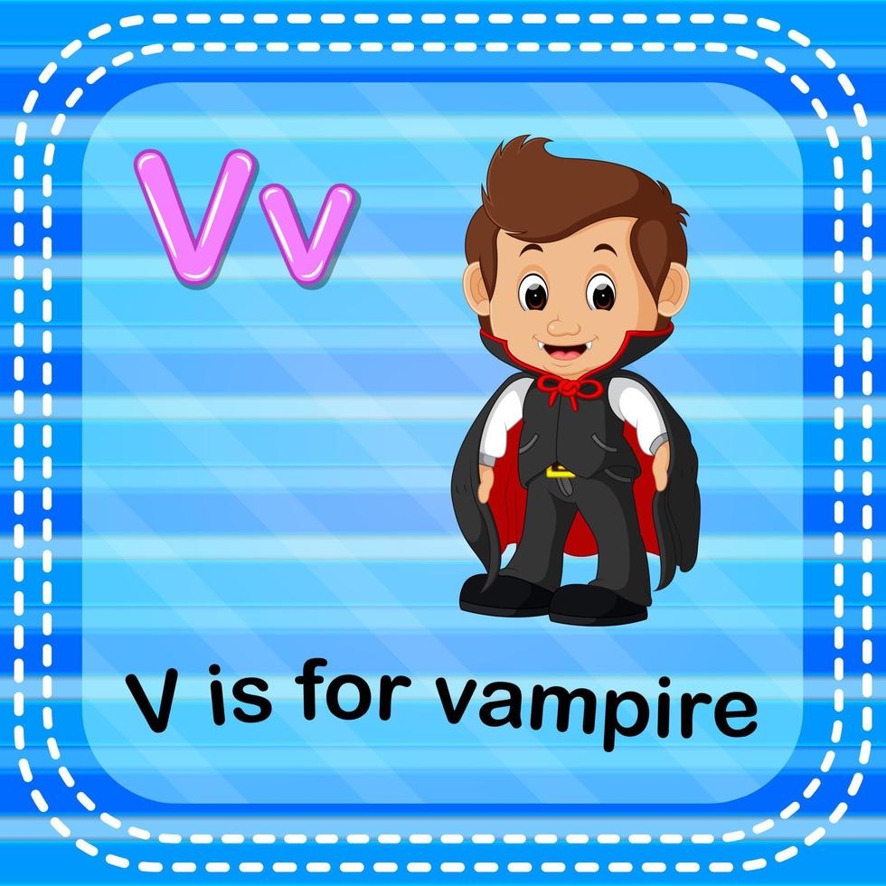 flashcard letra v es para vampiro vector