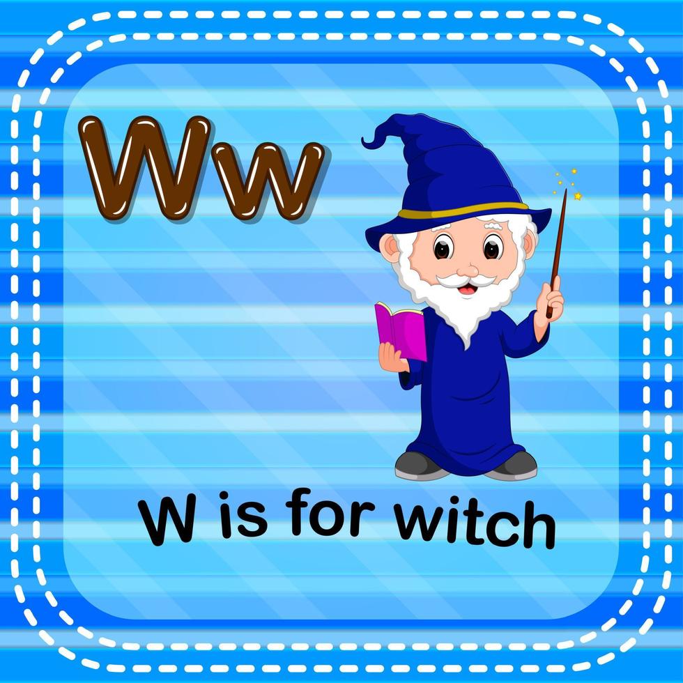 Flashcard letter W is for witch vector