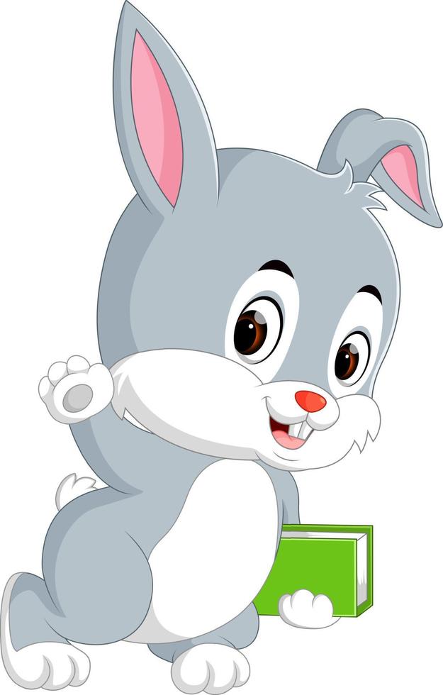 Rabbit cartoon holding book vector