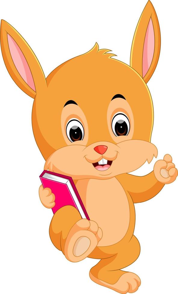 Rabbit cartoon holding book vector
