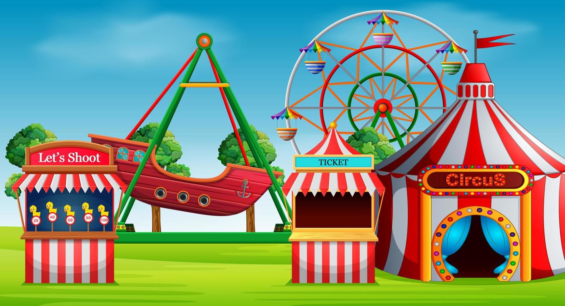 Amusement park scene at daytime vector