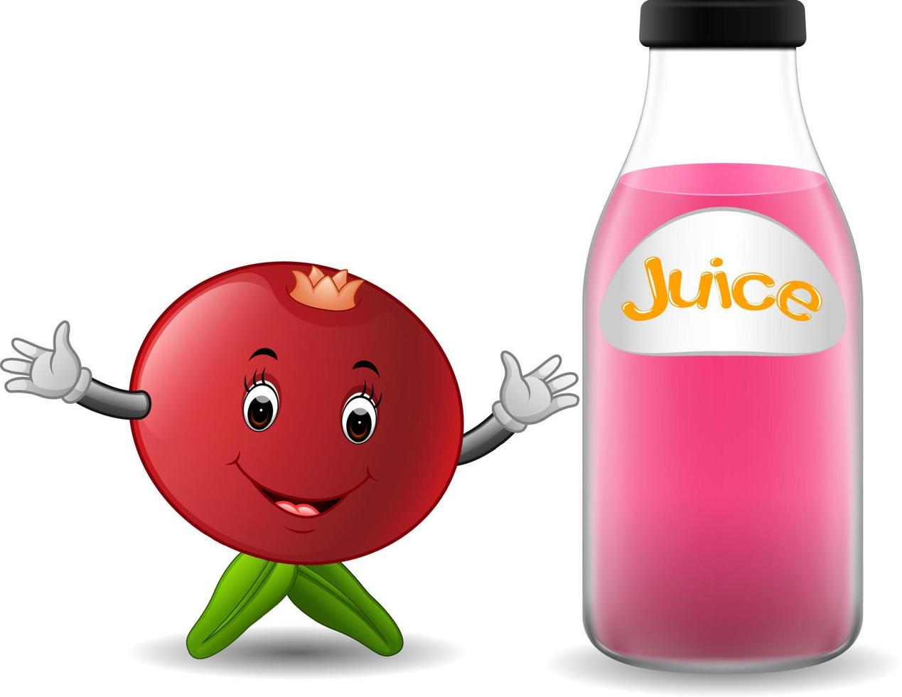 Bottle of pomegranate juice with cute pomegranate cartoon vector