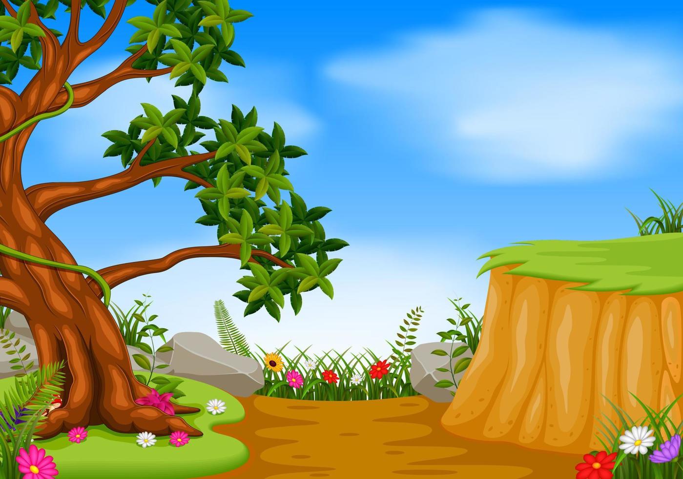 forest scene with mountain cliff vector