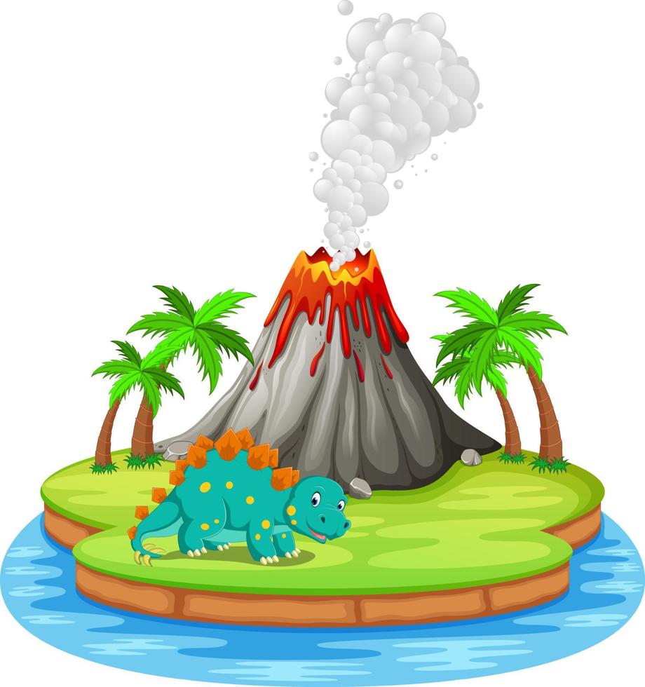 Dinosaur and volcano eruption illustration vector