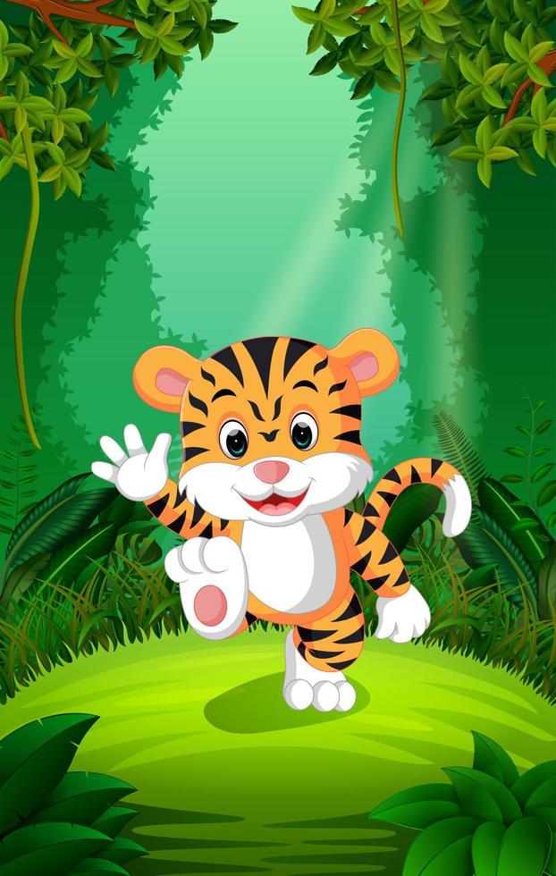 tigre en el bosque claro y verde vector
