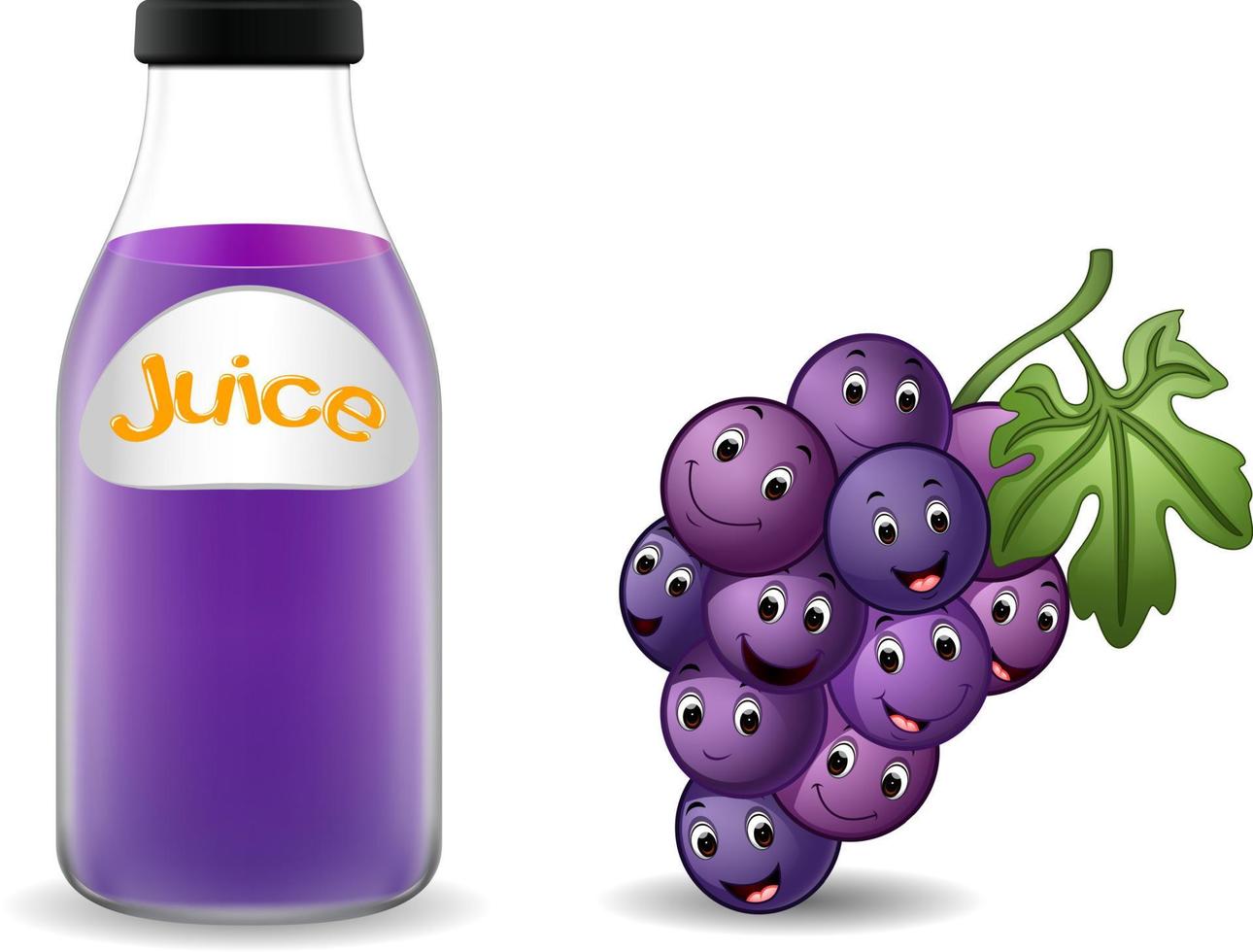 botella de jugo de uva con linda caricatura de uva vector