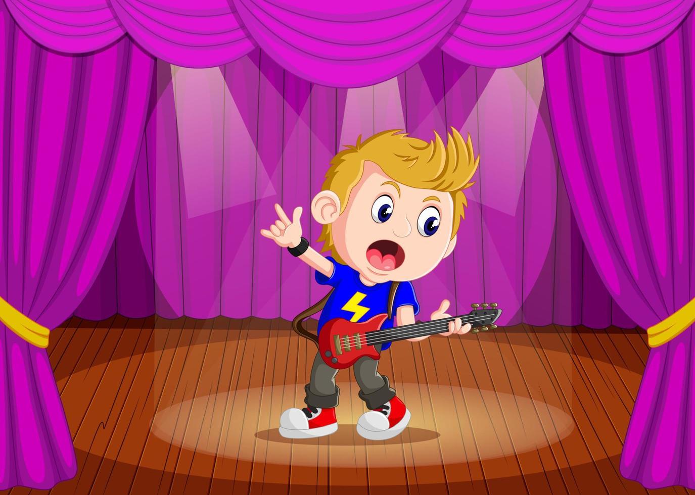 Young boy playing Electric guitar on stage vector