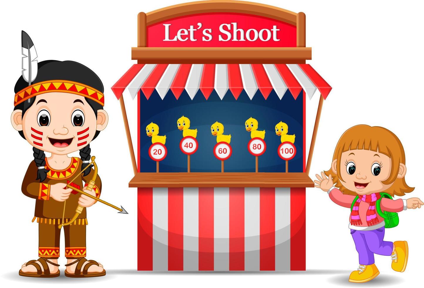 Cartoon girl using indian costume at the circus game booth vector