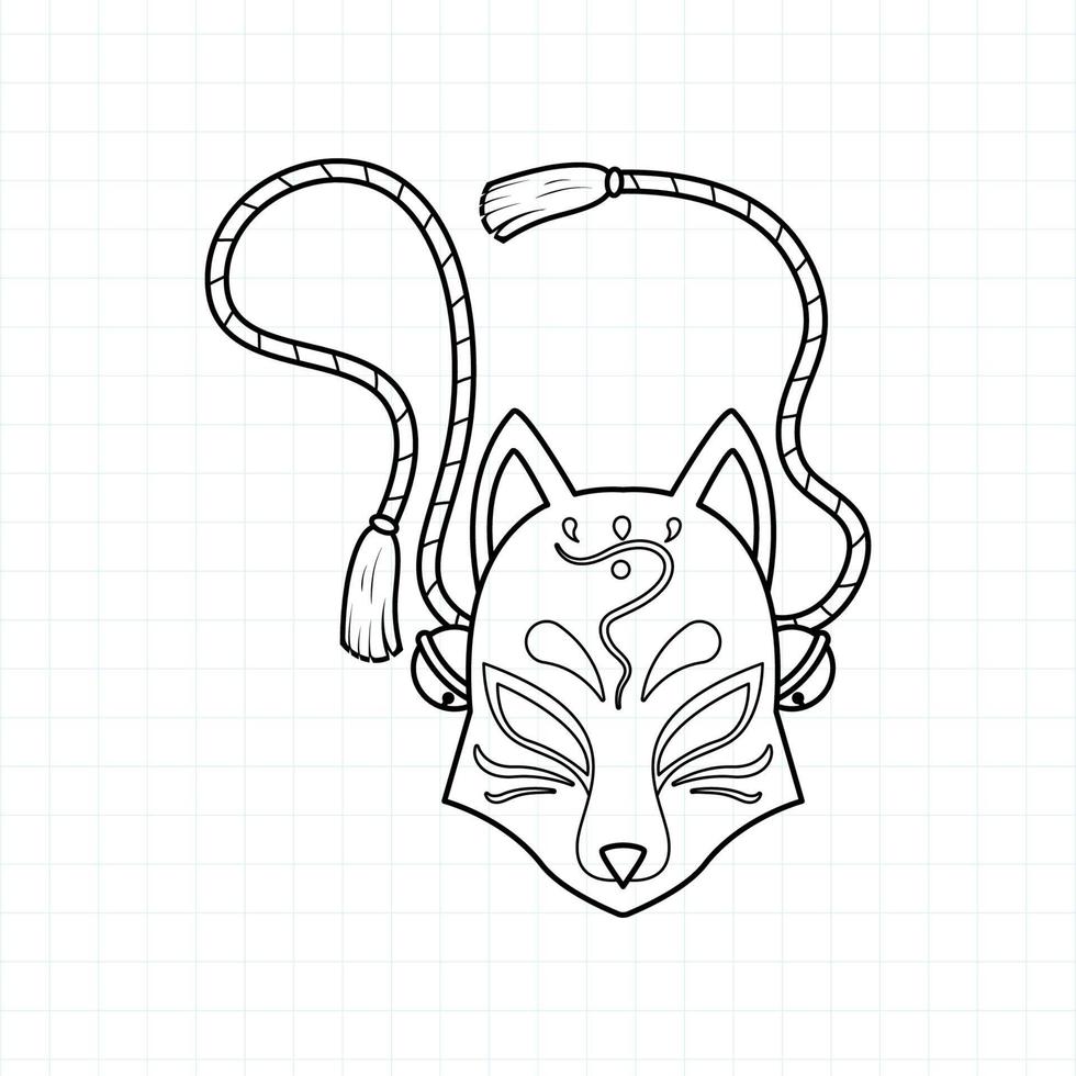 Japanese kitsune mask coloring page, Vector illustration eps.10