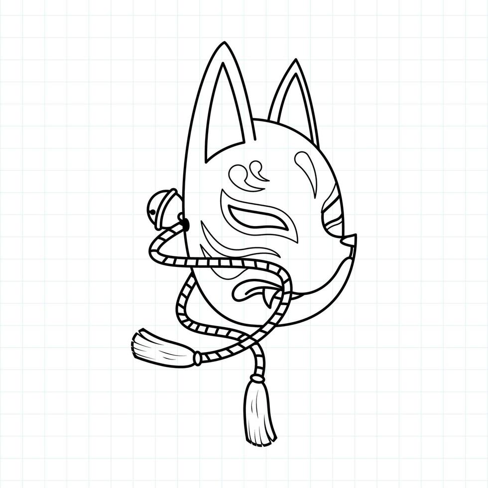 Japanese kitsune mask coloring page, Vector illustration eps.10