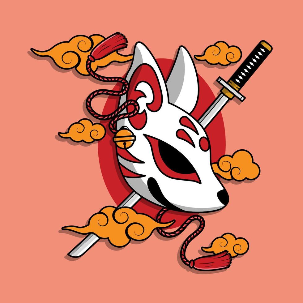 máscara kitsune japonesa, ilustración vectorial eps.10 vector