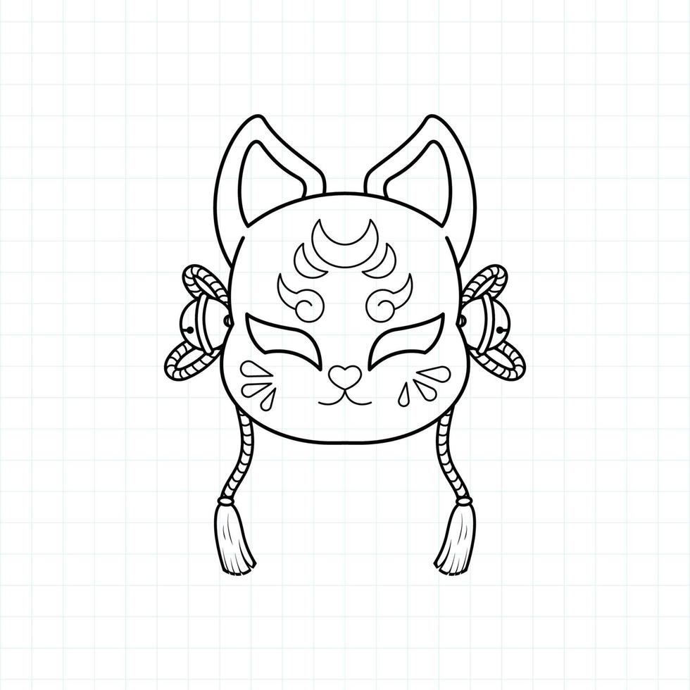 Japanese kitsune mask coloring page, Vector illustration eps.10