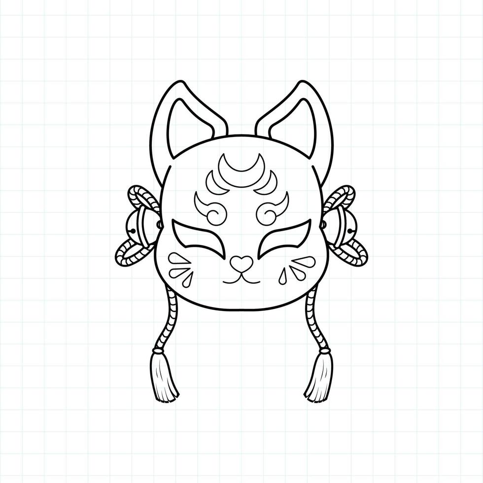 Japanese kitsune mask coloring page, Vector illustration eps.10