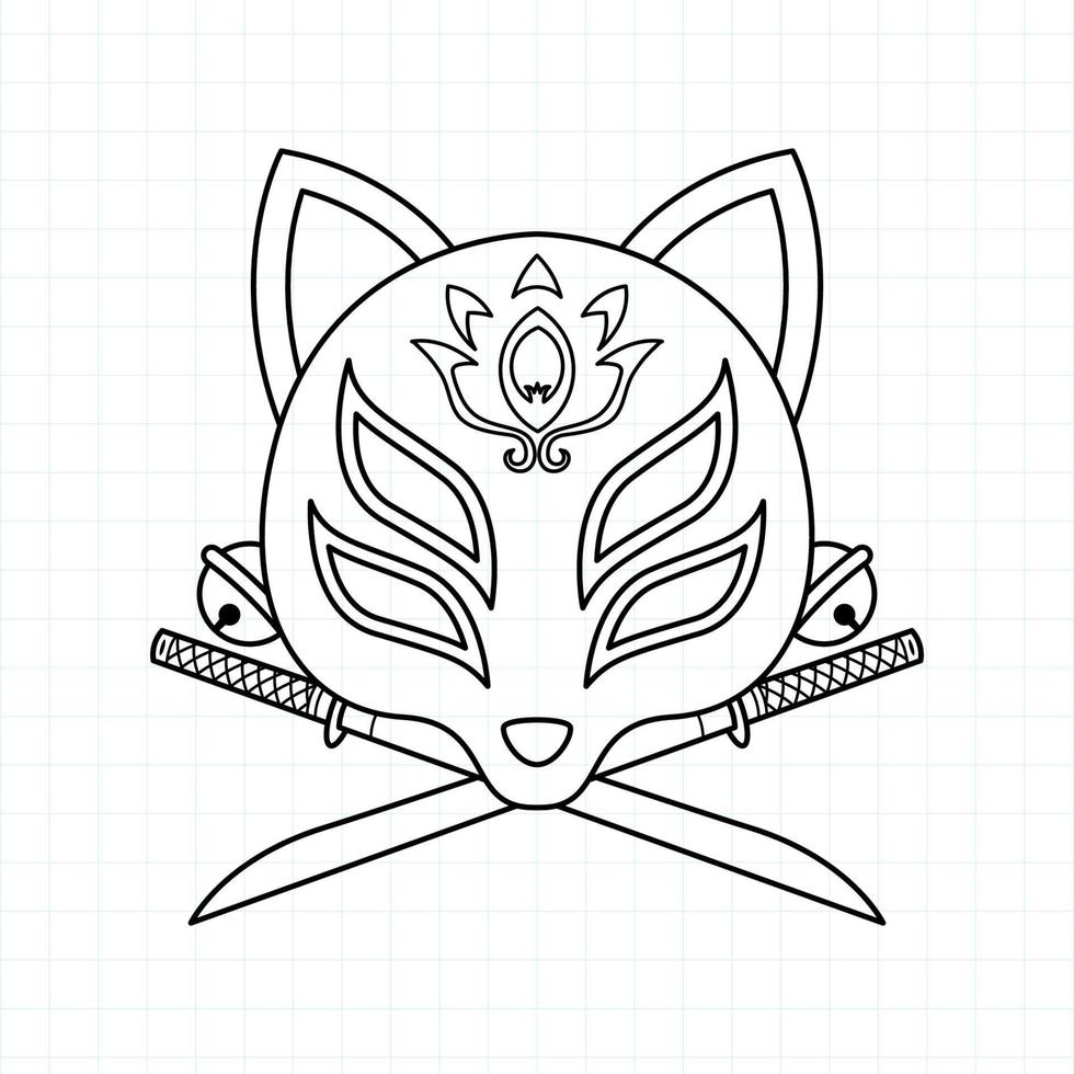 Japanese kitsune mask coloring page, Vector illustration eps.10