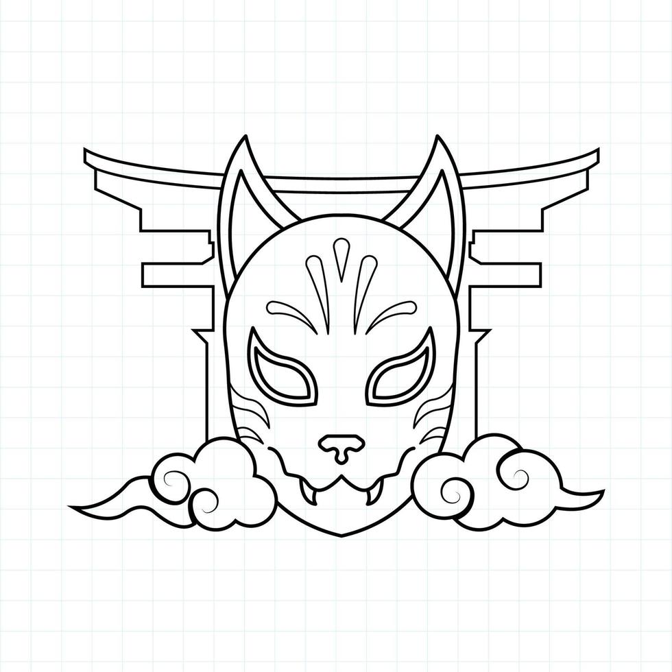 Japanese kitsune mask coloring page, Vector illustration eps.10