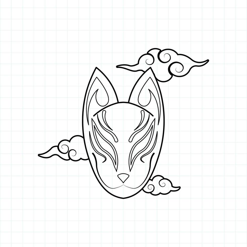 Japanese kitsune mask coloring page, Vector illustration eps.10