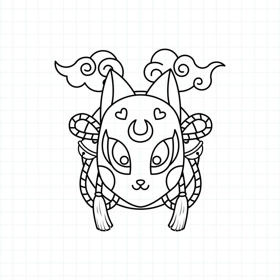 Japanese kitsune mask coloring page, Vector illustration eps.10