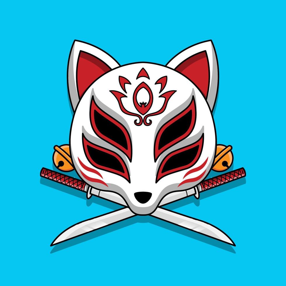 máscara kitsune japonesa con espada katana, ilustración vectorial eps.10 vector