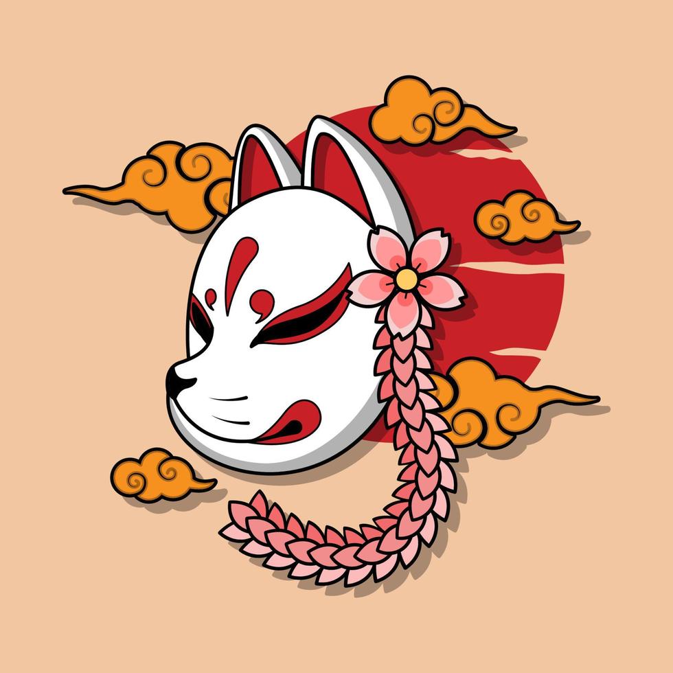 máscara kitsune japonesa con flor de sakura, ilustración vectorial eps.10 vector