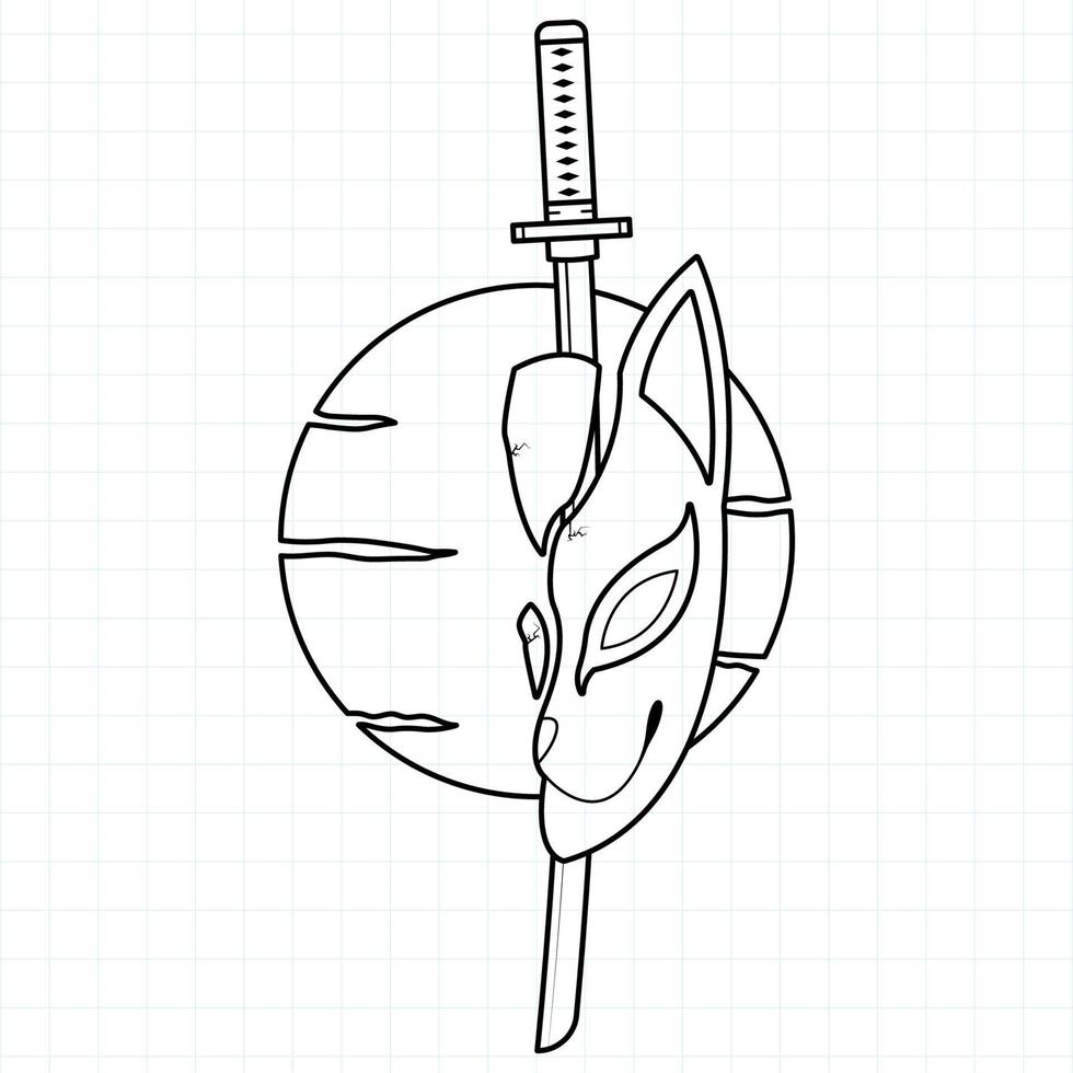 Japanese kitsune mask coloring page, Vector illustration eps.10