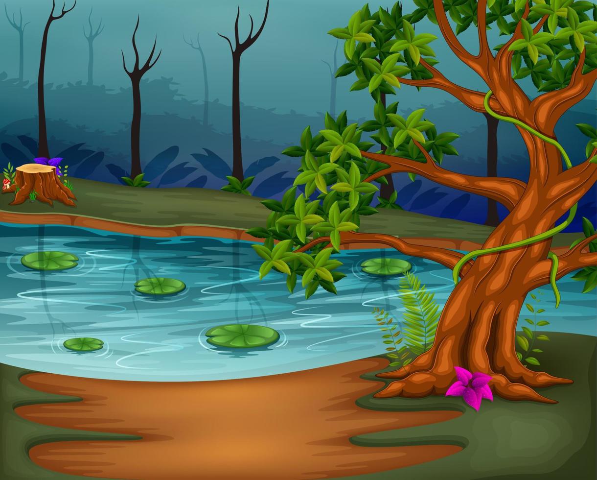 forest scene with lake vector
