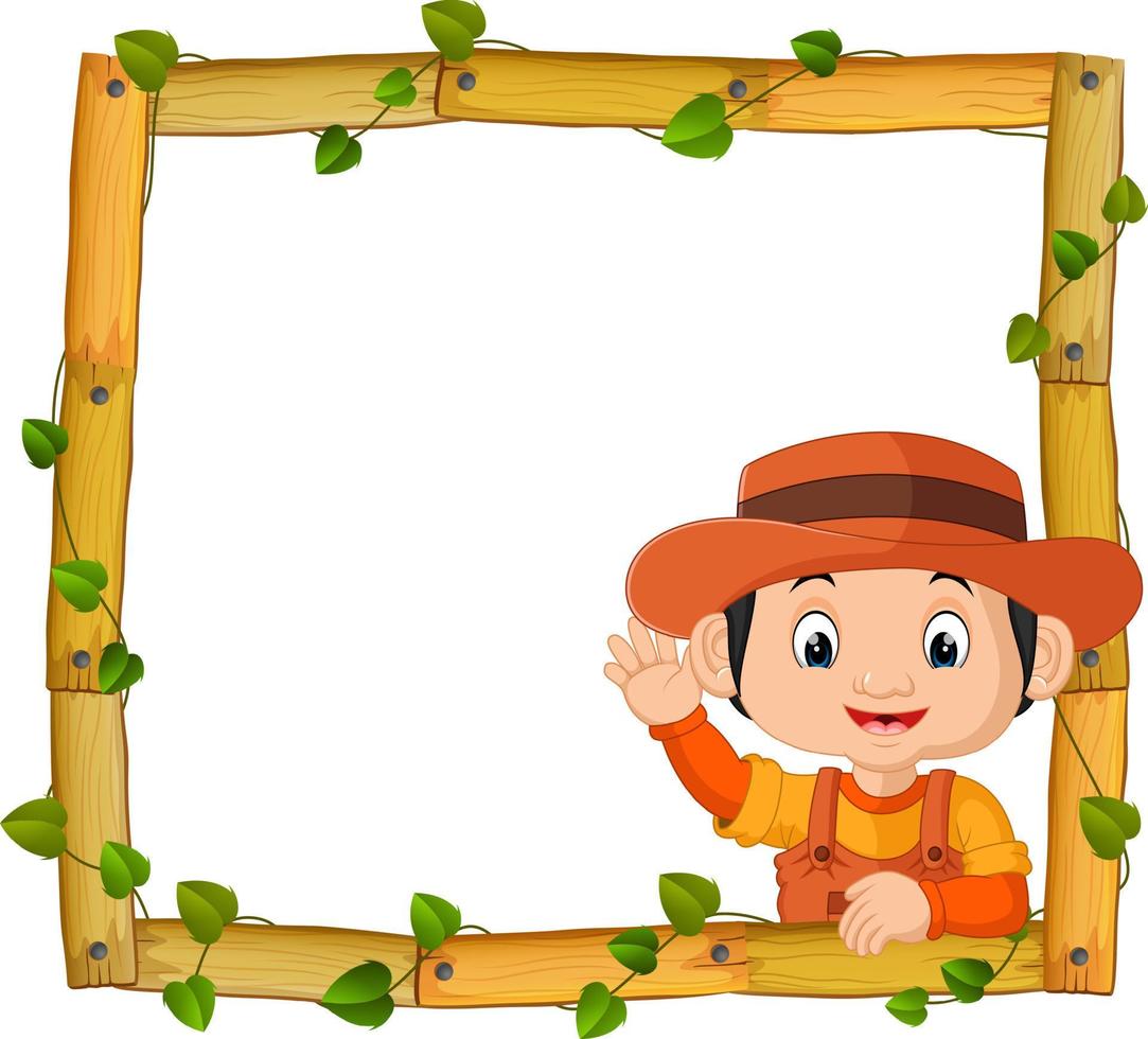 Farmer on the wood frame with roots and leaf vector