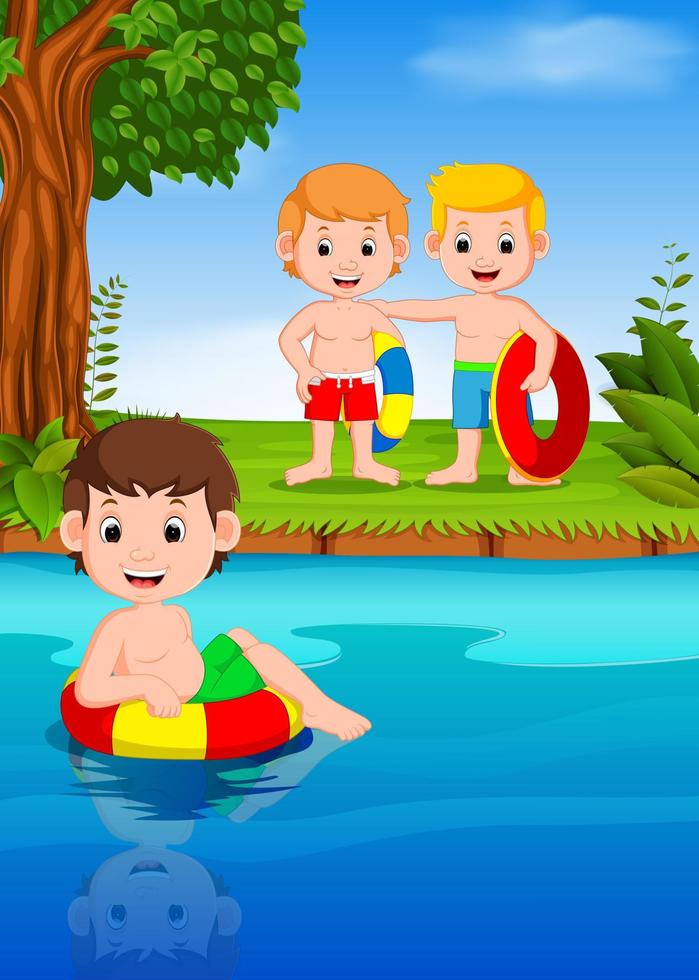 Children swimming in the river vector