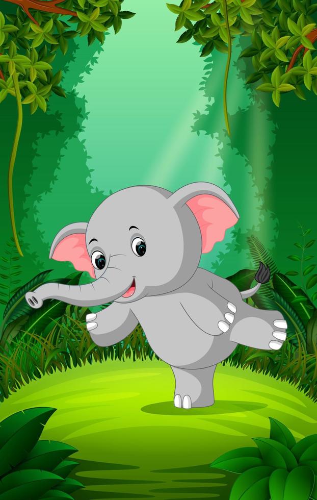 elefante en el bosque claro y verde vector