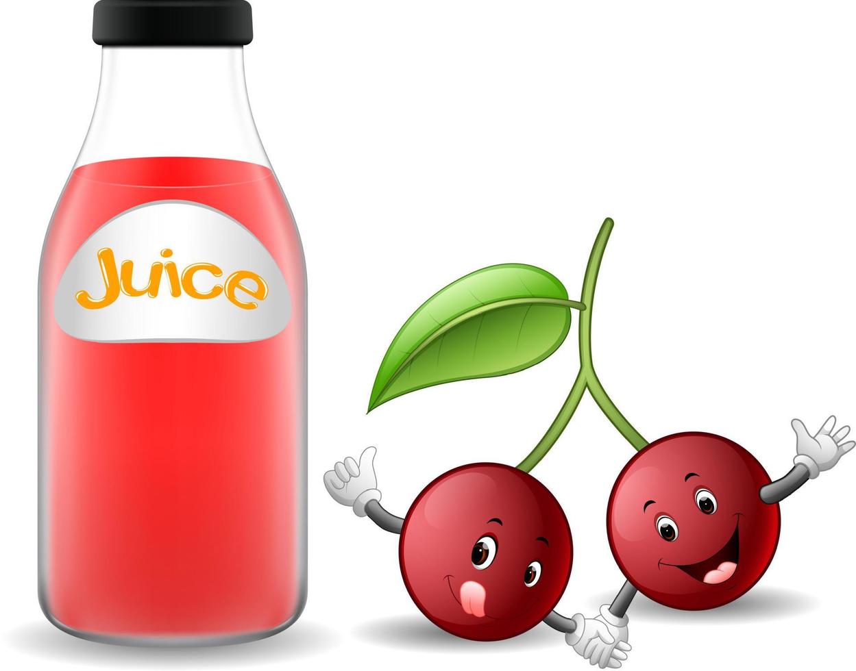 Bottle of cherry juice with cute cherry cartoon vector
