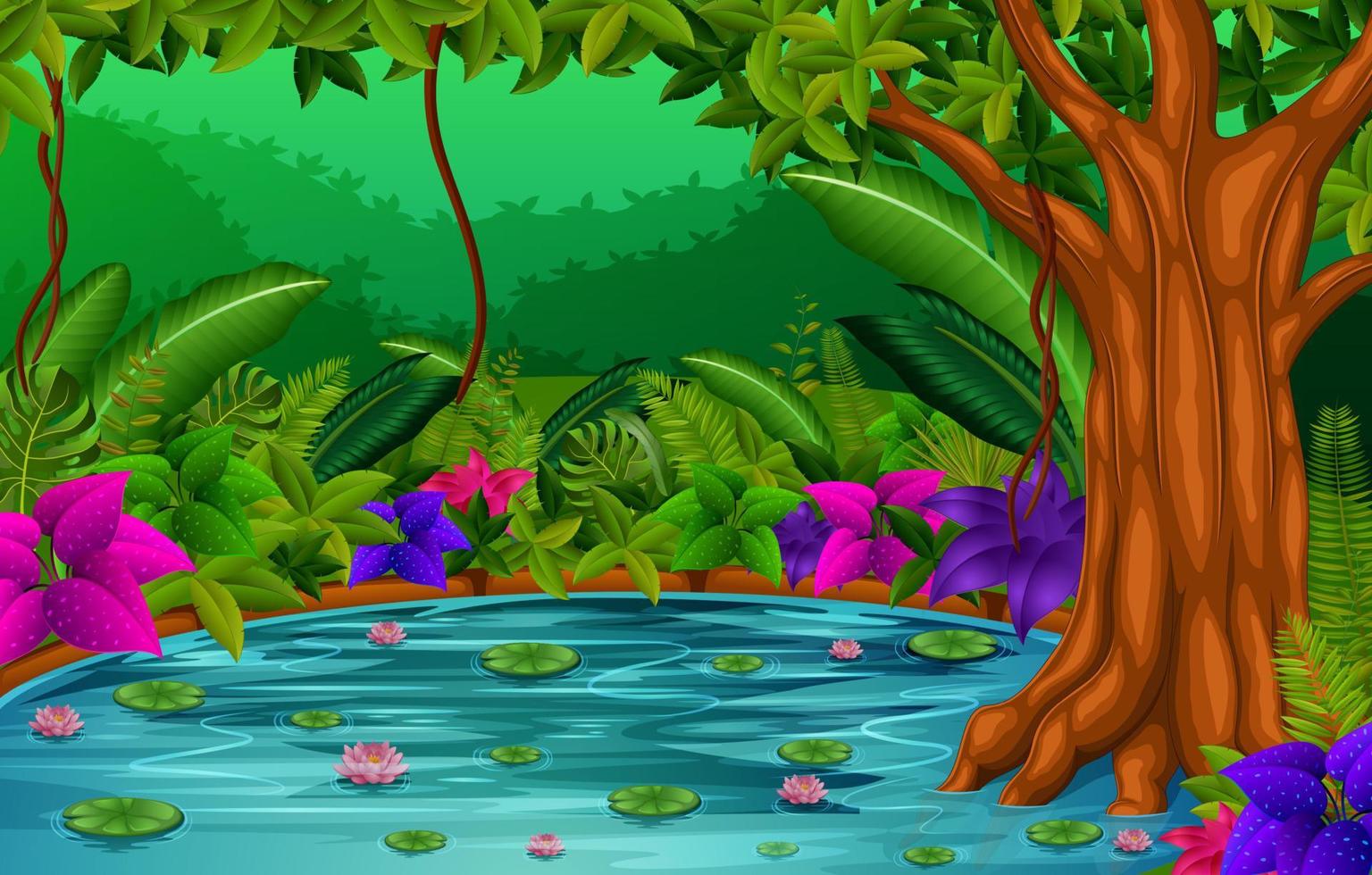 forest scene with lake vector