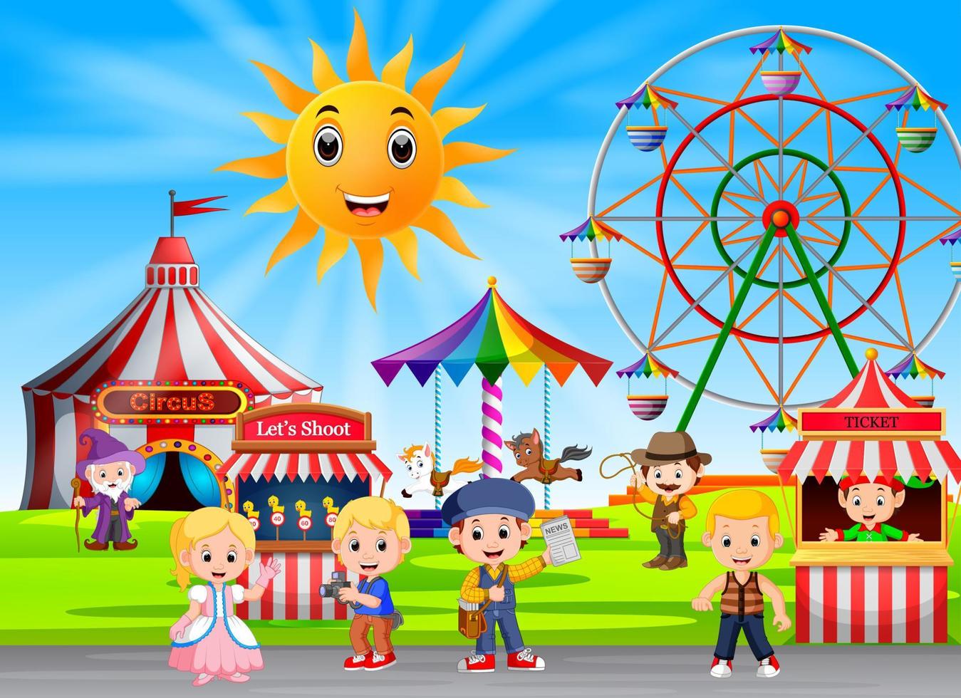 People having fun in amusement park vector