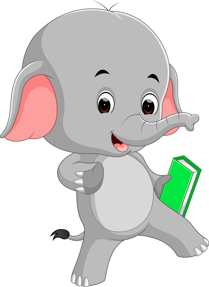 lindo elefante sosteniendo un libro vector