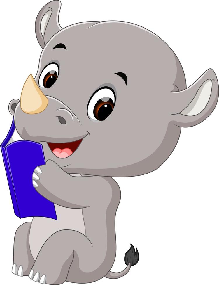 cute rhino reading book vector