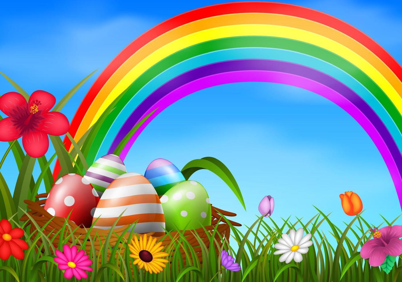 Easter eggs and colorful in the basket vector